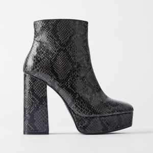 NWT Zara Platform Heeled Ankle Boot - Snakeskin